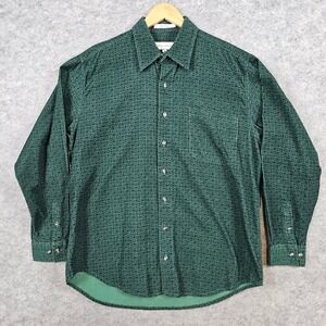 JJ Farmer‎ Men's Green Geometric Size M Micro- Corduroy Shirt 100% Cotton Thick